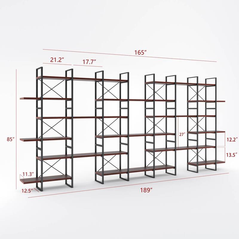 Davee Dark Walnut Color Display Bookcase - 85" H x 189" W x 12.5" D