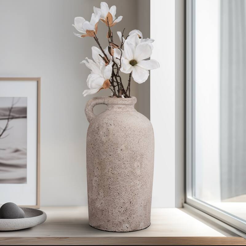 Pottery Terracotta Vase Handled Design Casual Decor - 16" Ivory - Ivory/ Tan - 9" x 8" x 16"