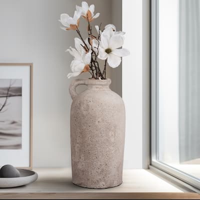 Pottery Terracotta Vase Handled Design Casual Decor - 16" Ivory