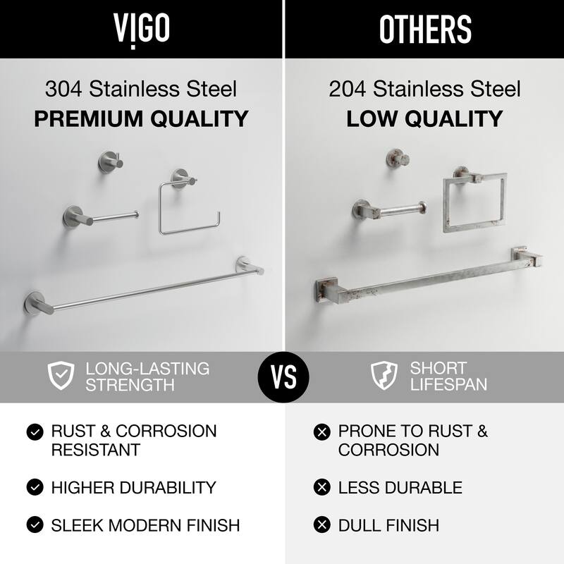 VIGO Cass 4-Piece Bathroom Hardware Accessory Set with 24 in. Towel Bar, Toilet Paper Holder, Hand Towel Holder, Hook
