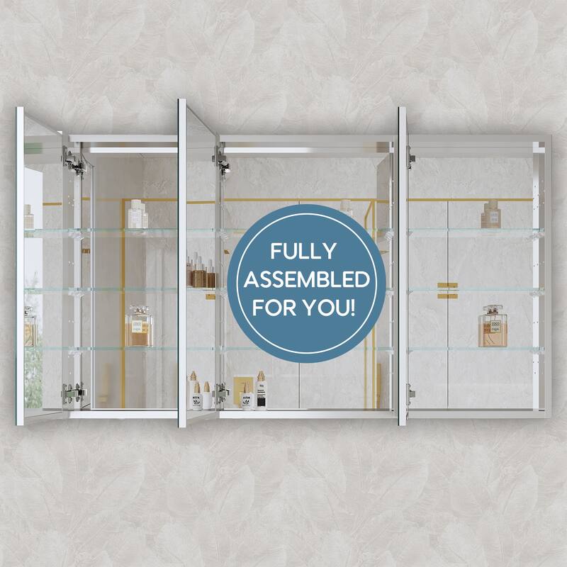 52''/56''W X 30''H Recessed Or Surface Wall Mount Bathroom Medicine Cabinet With Adjustable Glass Shelves