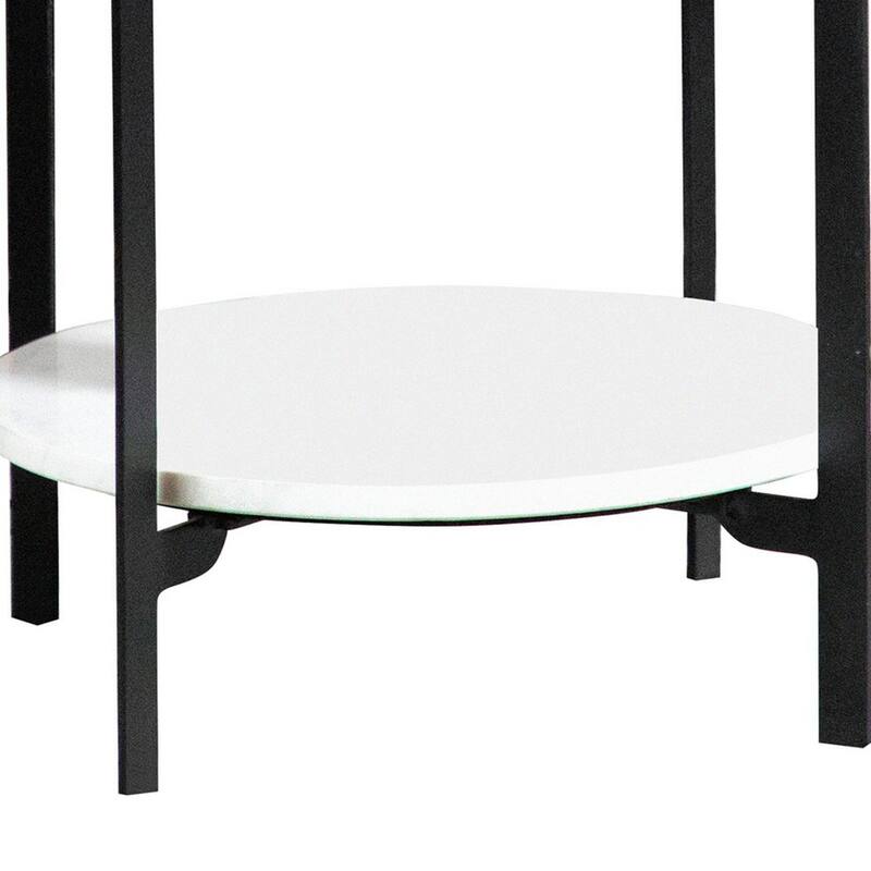 24 Inch Modern End Accent Table, Round Marble Shelf, Wood, White, Brown
