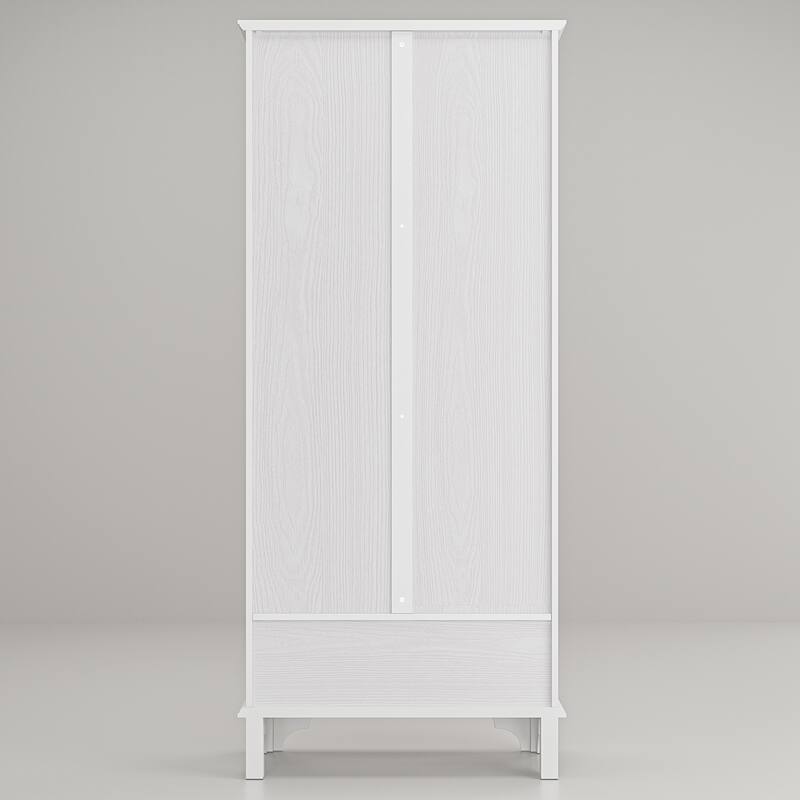 Boho Wood & MDF Display Cabinet with Tempered Glass Doors, Carved Arch Frame & Metal Handle Drawer