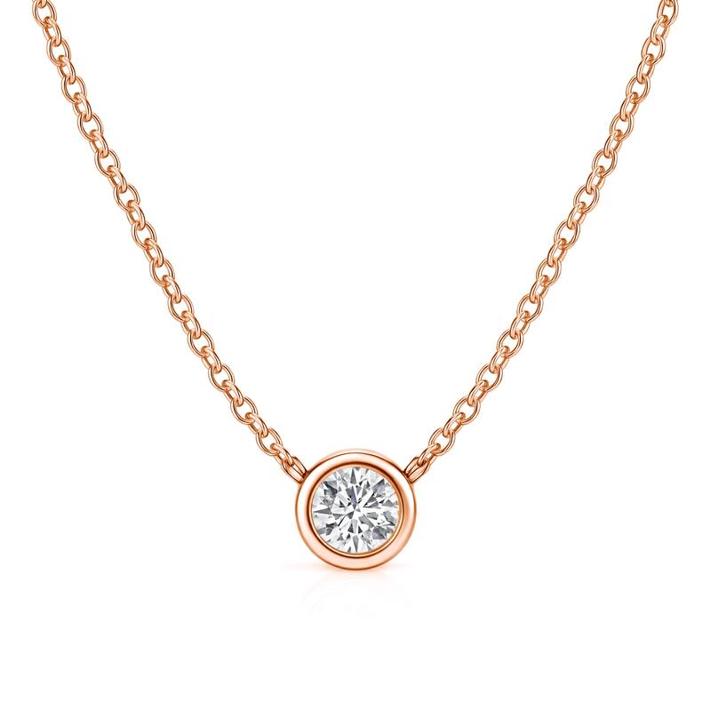 Auriya 14K Gold Lab Grown Round Diamond Bezel Solitaire Pendant Necklace 1.00 to 5.00 ct. tw. (F-G VS) - 2.00ct. tw. - Rose