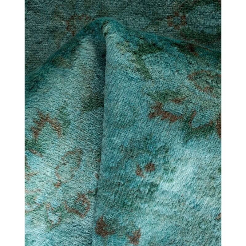 Overton Hand Knotted Wool Vintage Inspired Modern Contemporary Overdyed Blue Runner Rug - 2' 8" x 10' 3"