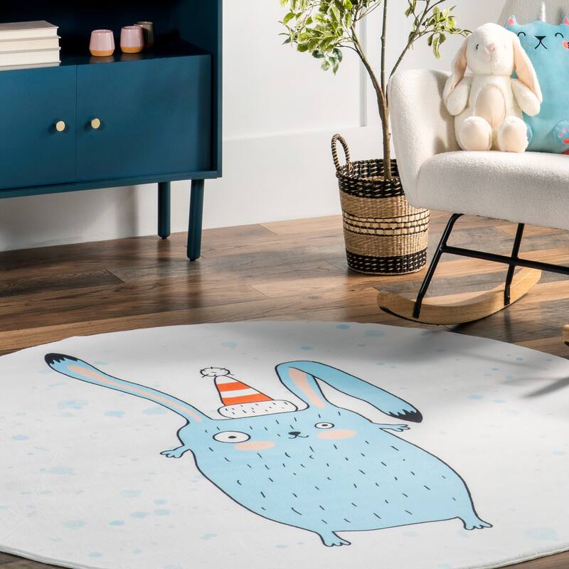 Nuloom Eowyn SpinClean Modern Rabbit Machine Washable Kids Area Rug