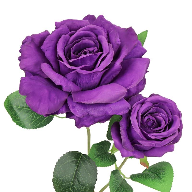 Set of 2 Purple Artificial Grand Rose Flower Stem Bush Bouquet 22in - 22" L x 12" W x 12" DP