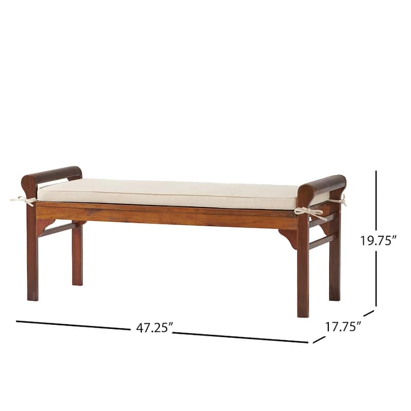 Nelson Rustic Acacia Wood Bench with Cushion by Christopher Knight Home