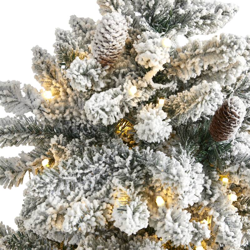 4’ Flocked Livingston Fir Cones Artificial Christmas Tree, Warm LED - 4 Foot