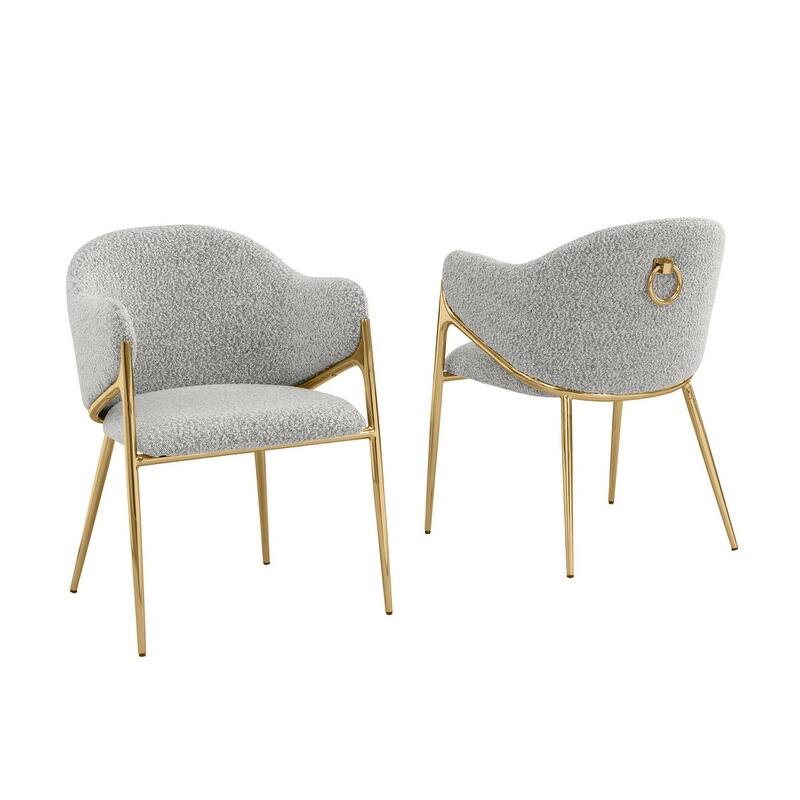 Best Quality Furniture Boucle Fabric Chrome Dining Chairs (Set of 2) - N/A