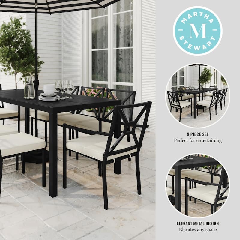 Martha Stewart 9-Piece All-Weather Steel Patio Dining Set - 72"D x 35.25"W x 30"H