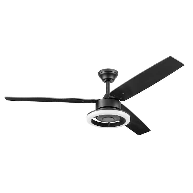 52" Prominence Home Orbis Matte Black Modern Indoor LED Ceiling Fan with Light, Remote Control