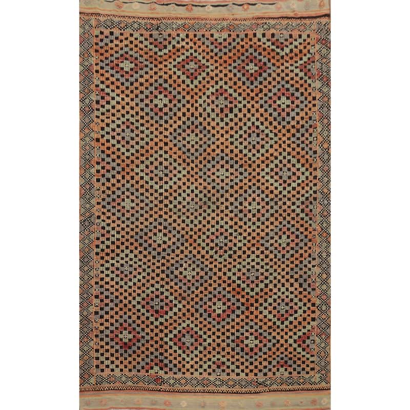 Hand Woven Oriental 100% Wool Carpet Southwestern Tribal Multi-Colored Kilim Area Rug - 9' 11'' X 6' 10''