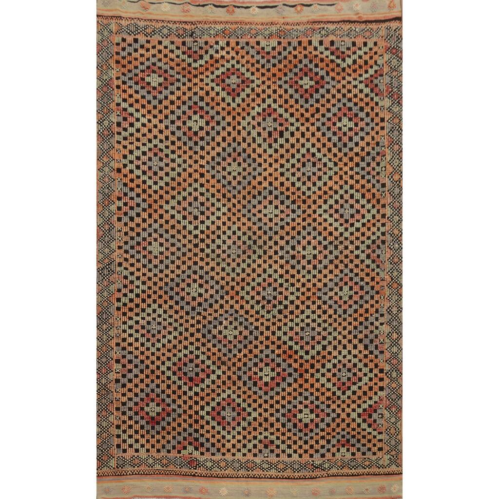 Hand Woven Oriental 100% Wool Carpet Southwestern Tribal Multi-Colored Kilim Area Rug - 9' 11'' X 6' 10''