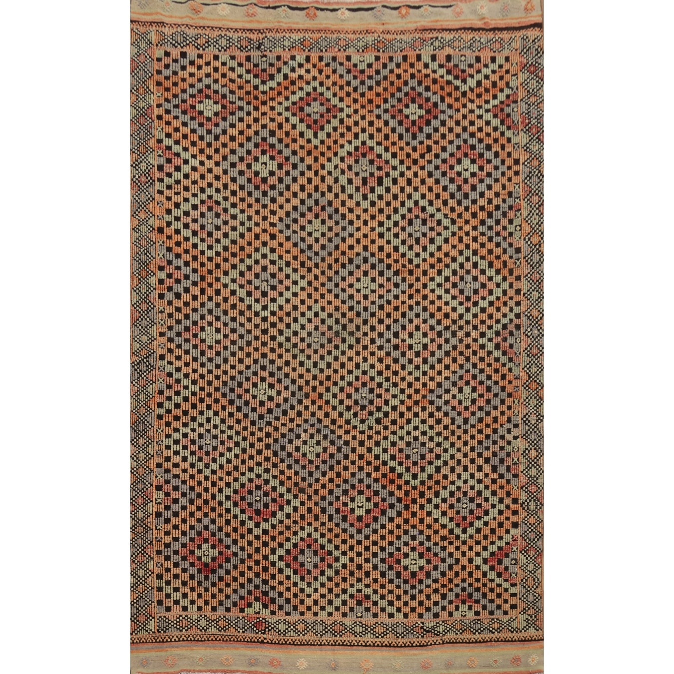 Hand Woven Oriental 100% Wool Carpet Southwestern Tribal Multi-Colored Kilim Area Rug - 9' 11'' X 6' 10''