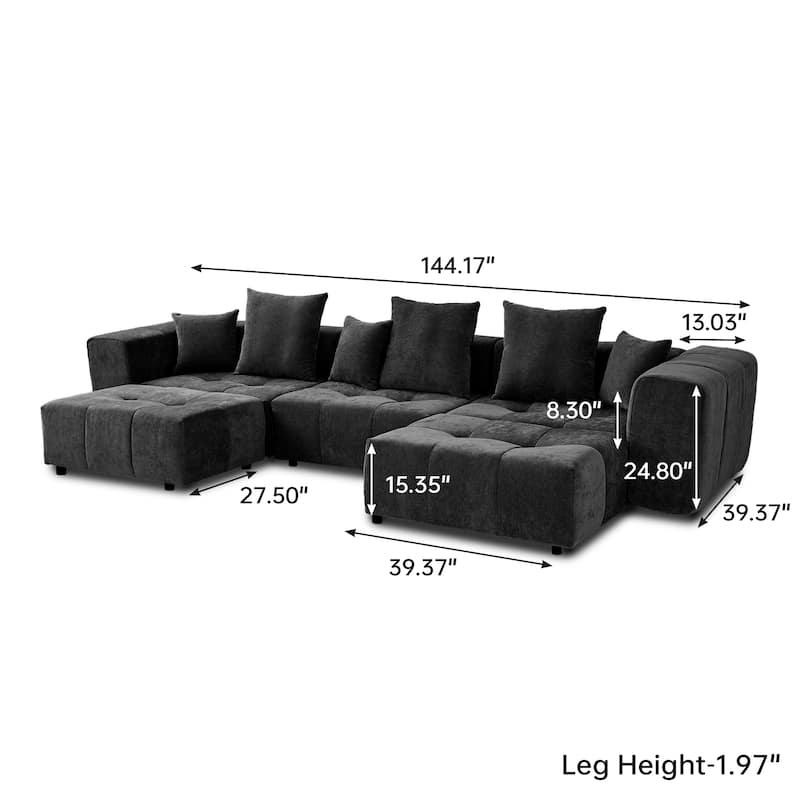 144.17" Linen Modular Sofa Modern Sectional Sofa 3-Seater Couch Lounge Chaise