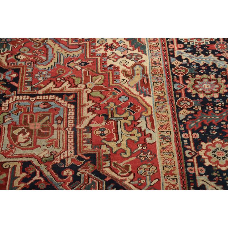 Hand Knotted Oriental 100% Wool Carpet Traditional Medallion Oranges & Rust Heriz (serapi) Area Rug - 12' 11'' X 8' 11''