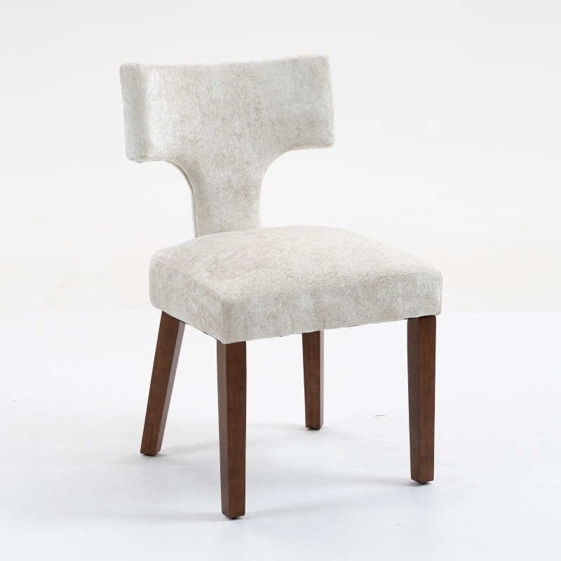Linen Upholstered Dining Chairs Set of 2, Ergonomic Armless Side Chairs, Kitchen Chairs with Curved Back & Hardwood Frame
