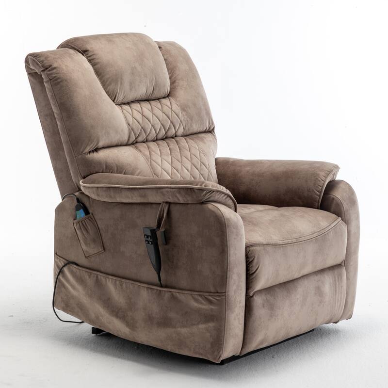 Beige Oversized Electric Recliner featuring OKIN Motor, 180° Lay Flat Lift, Extra-Wide Seat, and Storage Pockets