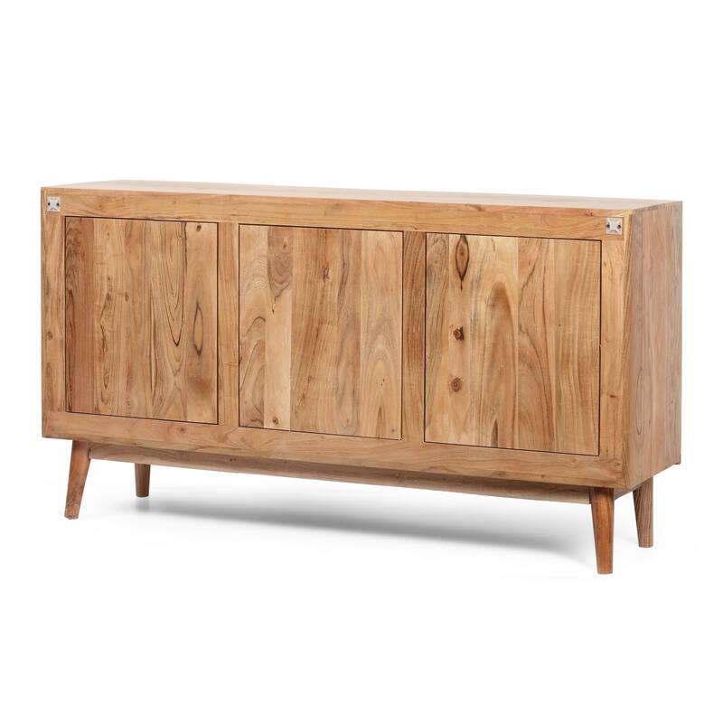 Roomfitters Mid-Century Modern Sideboard Buffet Cabinet with Three Doors and Textured Wood Finish, Natural Oak