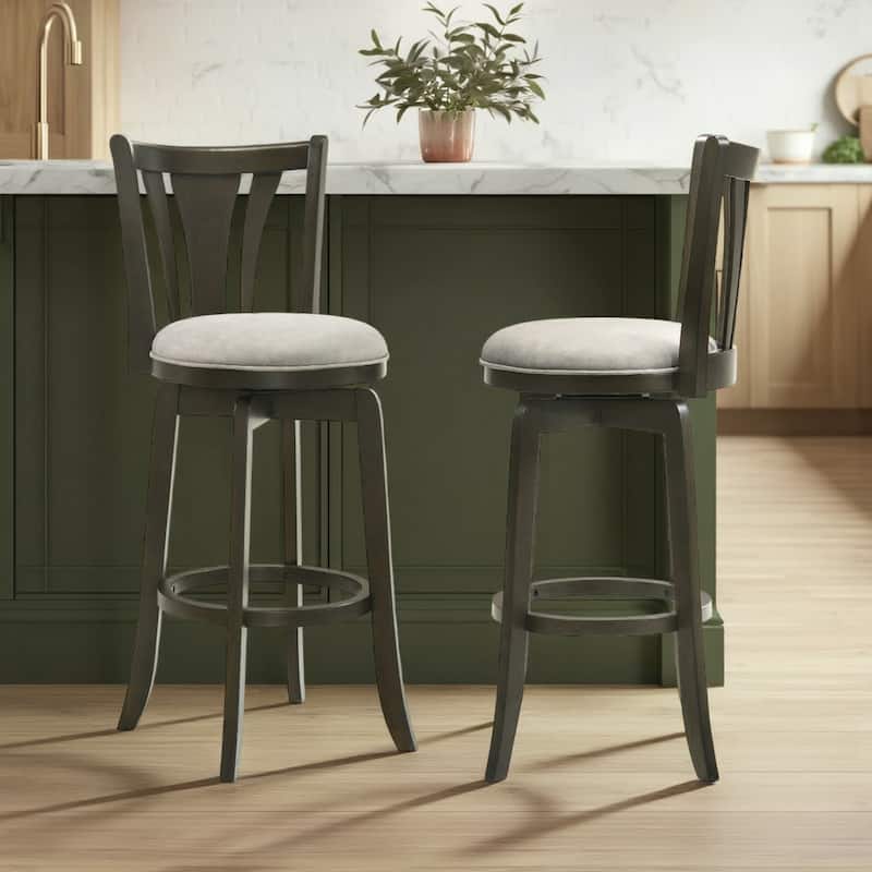 Elle Modern Swivel Bar Stool, Upholstered Counter Height Chair with Wood Frame