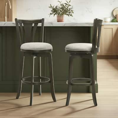 Elle Modern Swivel Bar Stool, Upholstered Counter Height Chair with Wood Frame