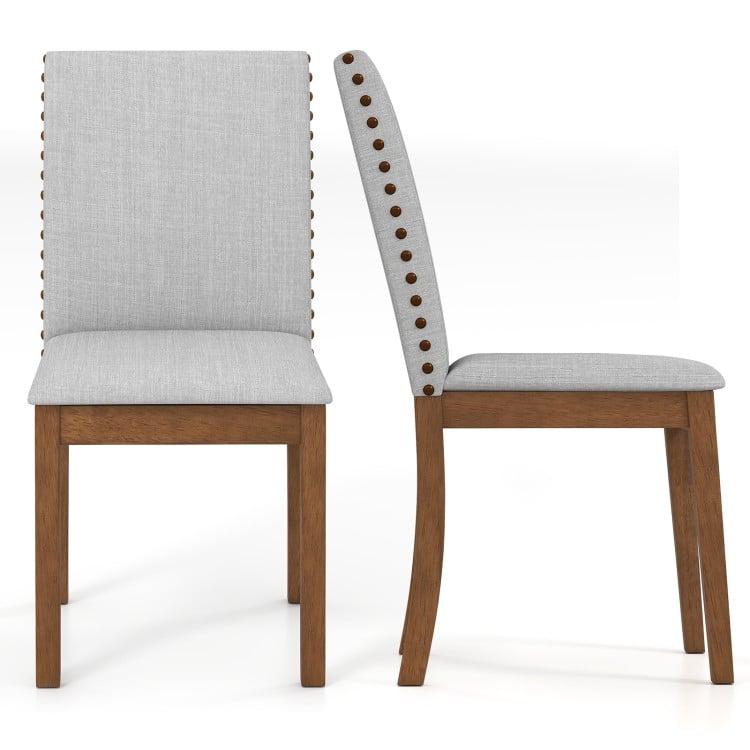 Ash Grey and Walnut Rubber Wood Dining Chairs with Nail head Trim, Linen Fabric - 23" x 19" x 36"