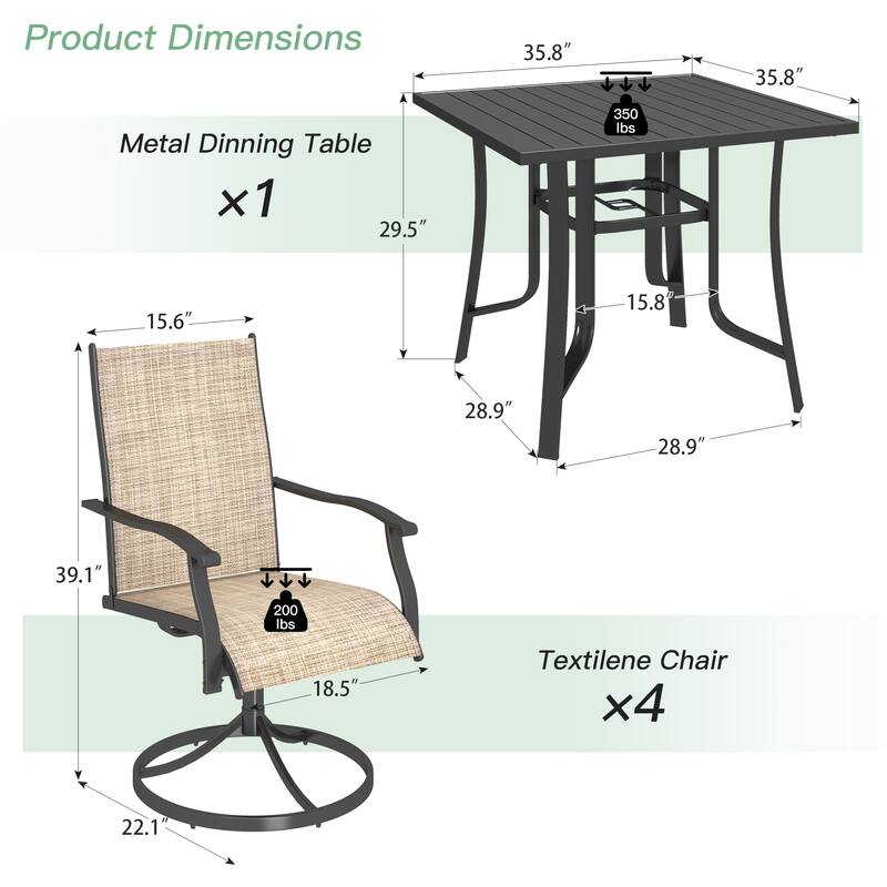 5/7/9-Piece Outdoor Dining Set with 360°Swivel Rocking Chairs, Textilene Seats, Ultra-Comfort Patio Furniture w Umbrella Hole