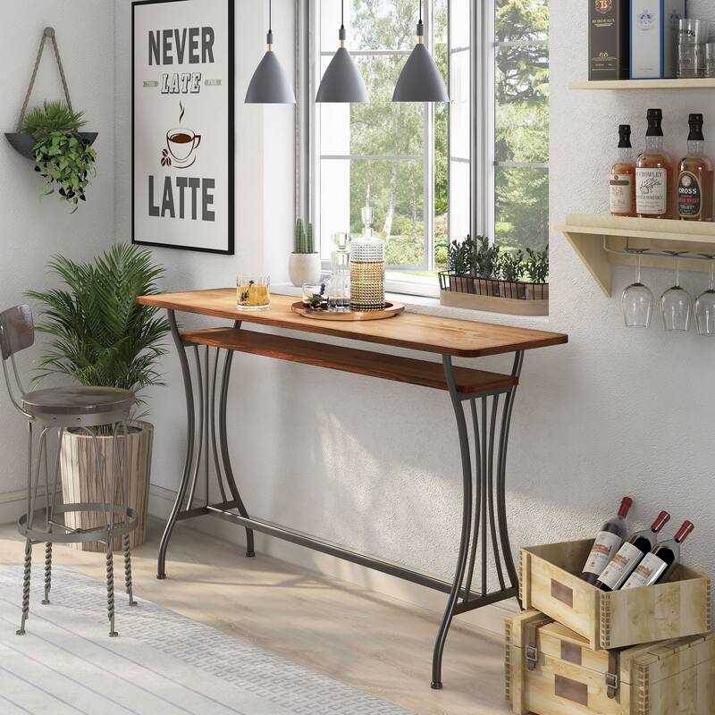 DH BASIC Industrial 60-inch Metal 1-Shelf Counter Height Table by Denhour - Warm Oak