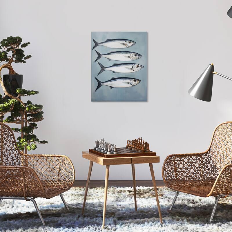 Wynwood Studio Canvas Animals Catch fish treasures Gray and Metallic Silver Nautical & Coastal Wall Art Canvas Print - 16 x 20