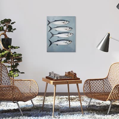 Wynwood Studio Canvas Animals Catch fish treasures Gray and Metallic Silver Nautical & Coastal Wall Art Canvas Print