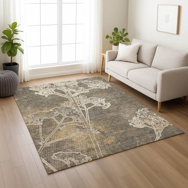 Machine Washable Indoor/ Outdoor Modern Floral Chantille Rug