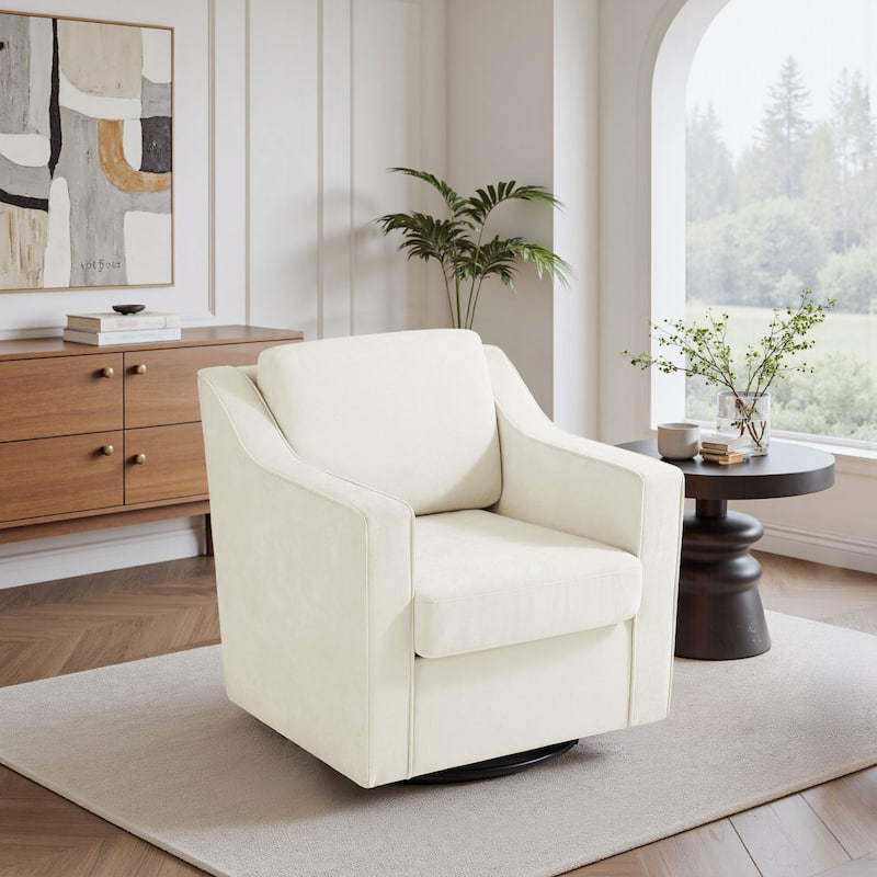 30'' W Vegan Leather/ Chenille Swivel Accent Chair - Beige-Chenille