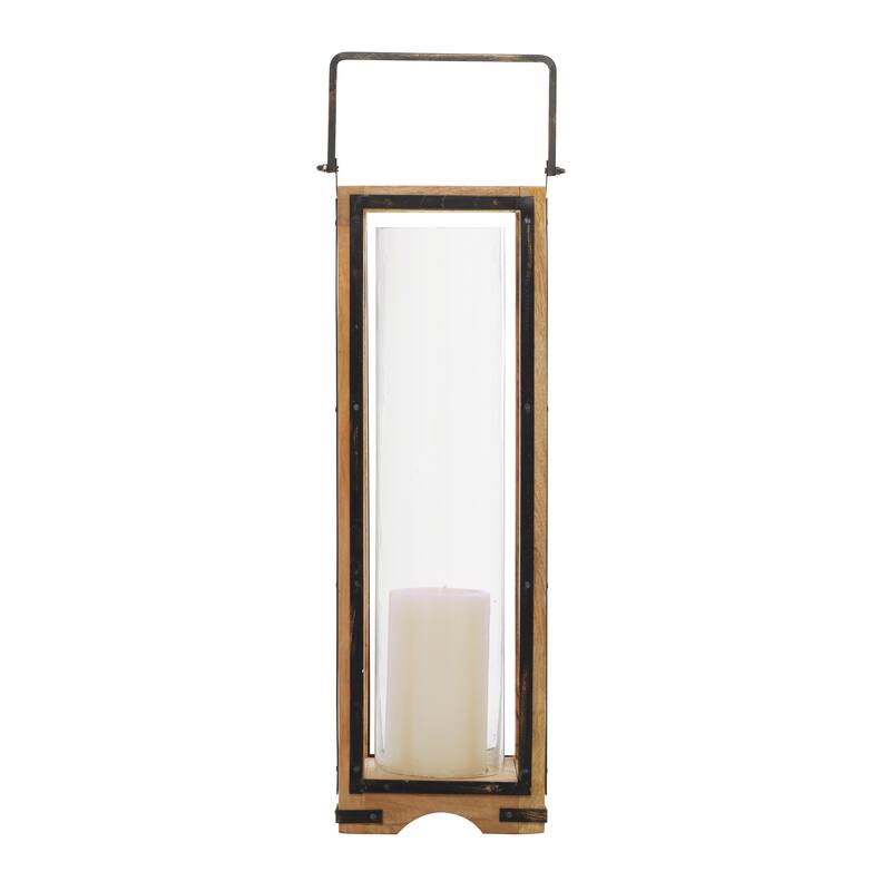 Brown Mango Wood Handmade Decorative Indoor Outdoor Candle Lantern - 8 x 8 x 31