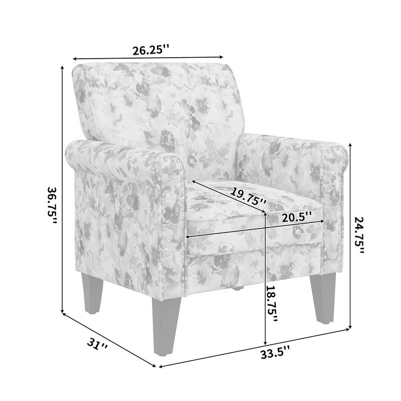 Herve Traditional Rolled Arm Accent Chair with Pewter Nailheads