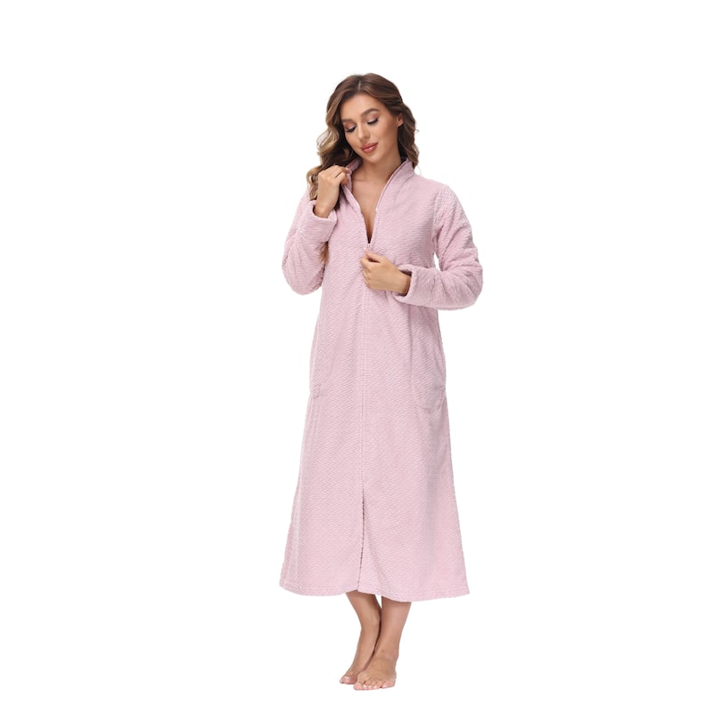INK+IVY Women's Zip Front Embossed Plush Bathrobe