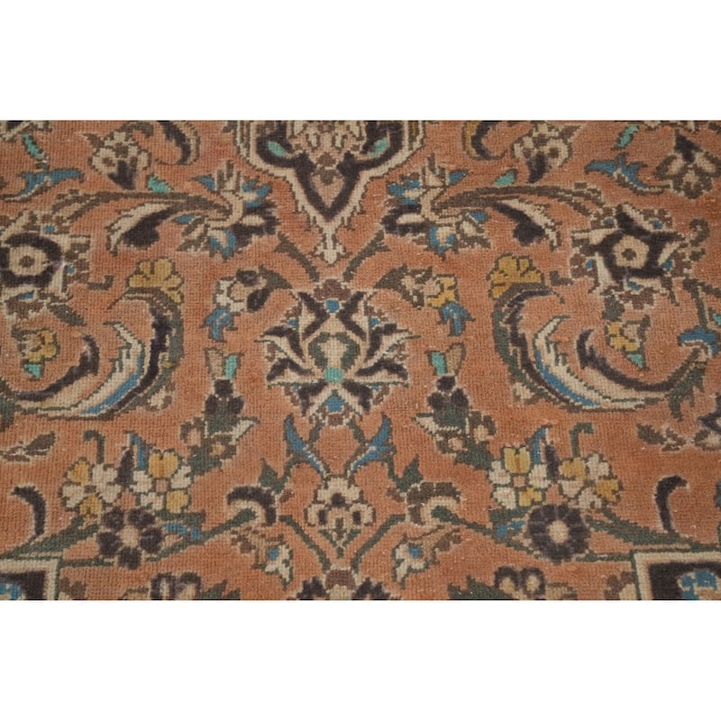Hand Knotted Oriental 100% Wool Carpet Traditional Floral Oranges & Rust Kashan Area Rug - 12' 11'' X 9' 6''