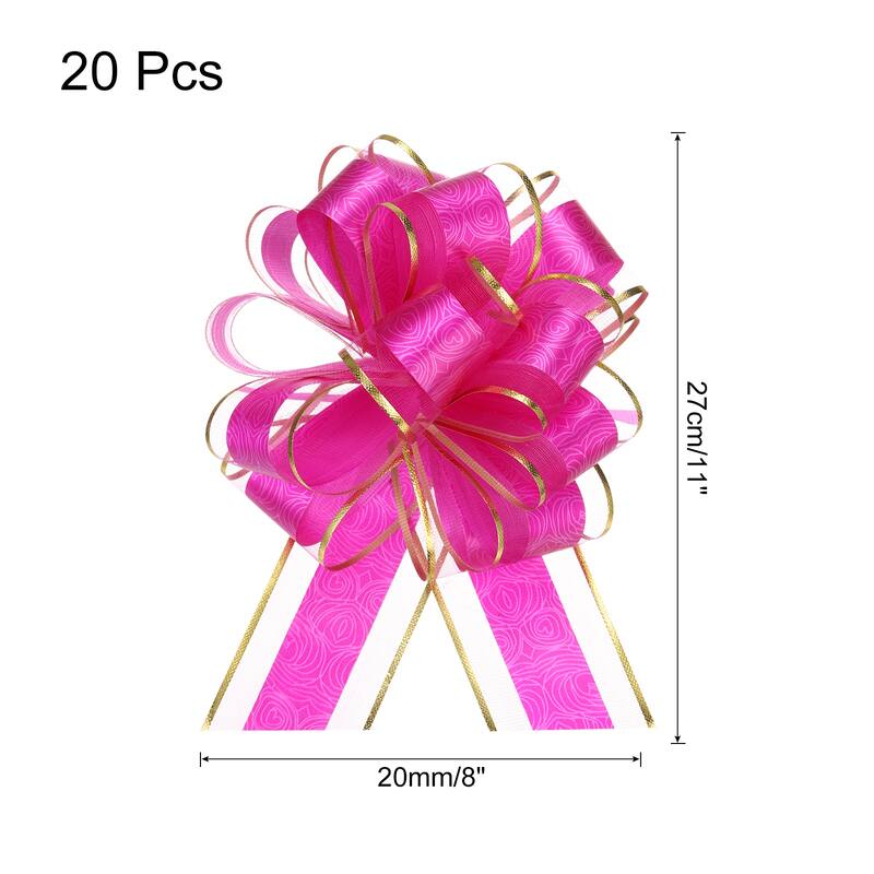 20pcs Large Pull Bow Gift Wrapping Bows Ribbon Organza for Wedding - Rose Red - 8 Inch