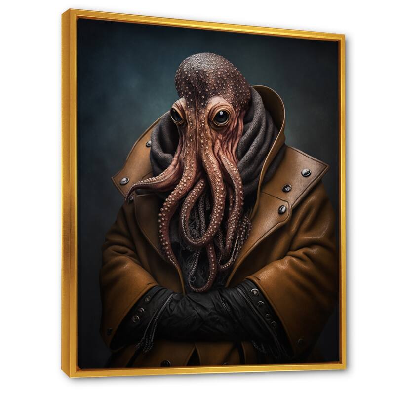 Designart "Anthropomorphic Of Octopus Portrait I" Animals Framed Canvas Art Print