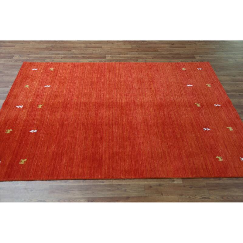 Orange Animals Gabbeh Indian Rug Hand-Knotted Wool Carpet - 4'6" x 6'6"