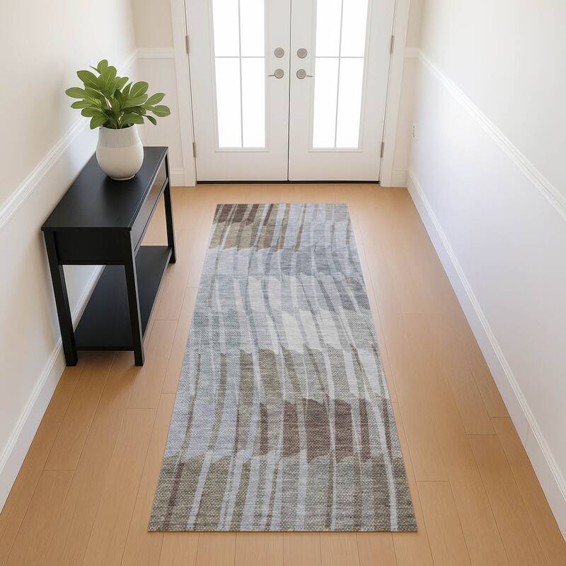 Machine Washable Indoor/ Outdoor Casual Stripe Chantille Rug