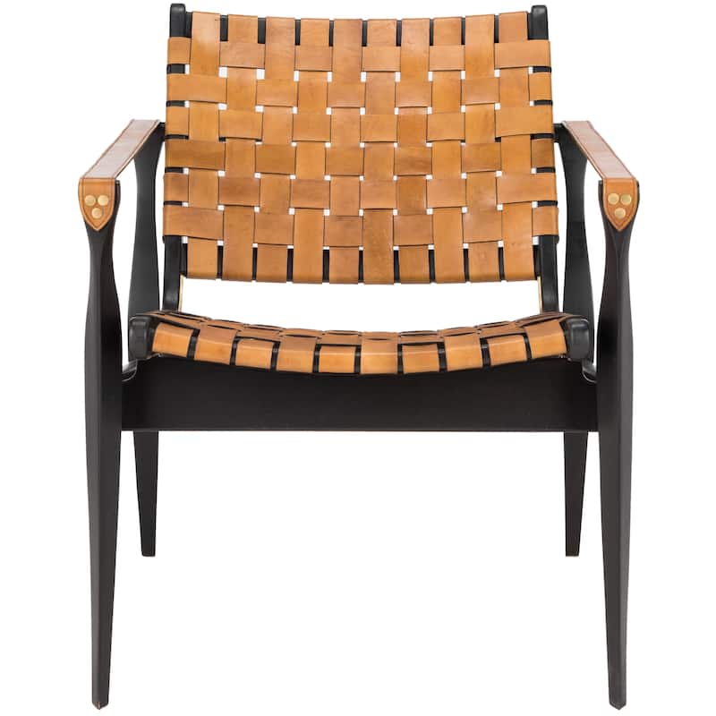 SAFAVIEH Couture Zenica Leather Safari Chair - 24.5" W x 30" L x 30" H - 25"W x 30"D x 30"H - Brown/Black