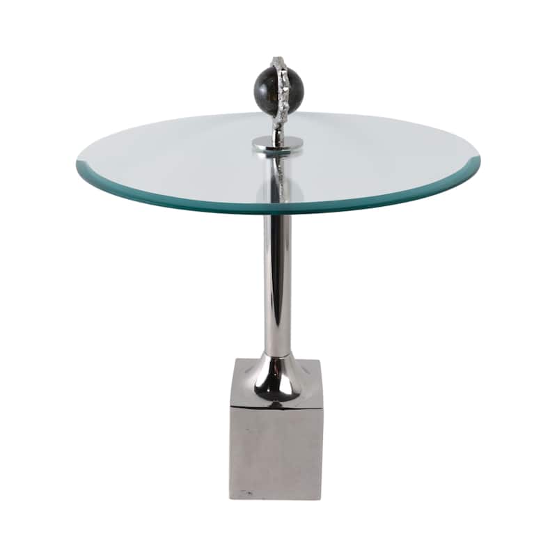 Glass Top Accent Side Table with Sculptural Base Round Modern Design - 20" x 20" x 23"