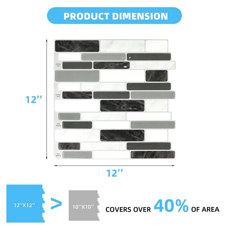 12"x12" Peel and Stick Backsplash Tile for Kitchen, Self Adhesive Wall Tiles Sticker, 10-Sheet