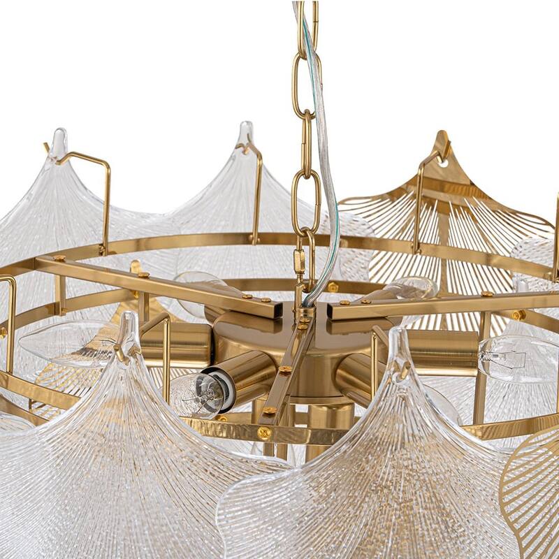 Ginkgo 8-Light Ribbed Textured Glass Round Leaf Chandelier - 23.6in