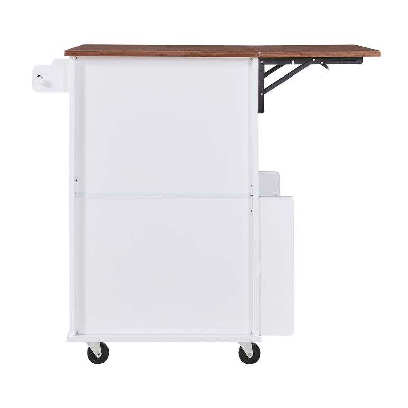 39.3" Farmhouse Kitchen Island with Drop Leaf, Towel Rack & Rolling Cart