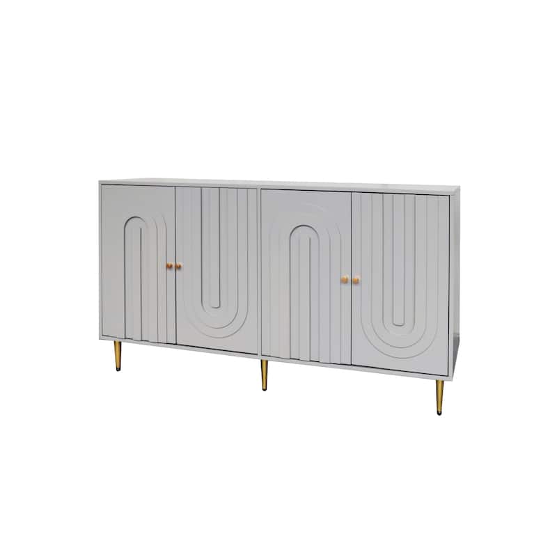 Sideboard Cabinet with 4 Door, Wood Storage Cabinet with Gold Knobs and Legs, Entryway Table with Adjustable Shelves