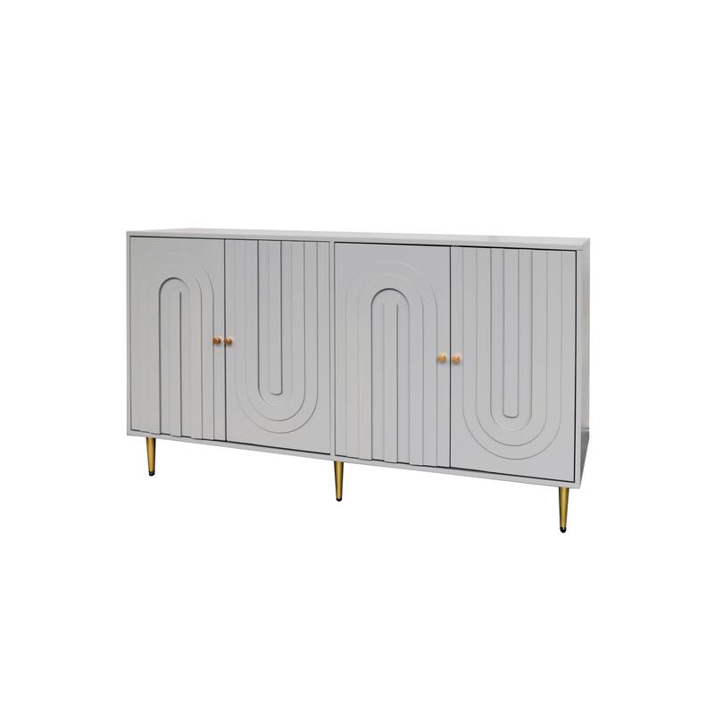 Sleek Gray Lacquered Wooden Sideboard‌ – 4-Door Storage Cabinet for Living Room, Dining Room & Office