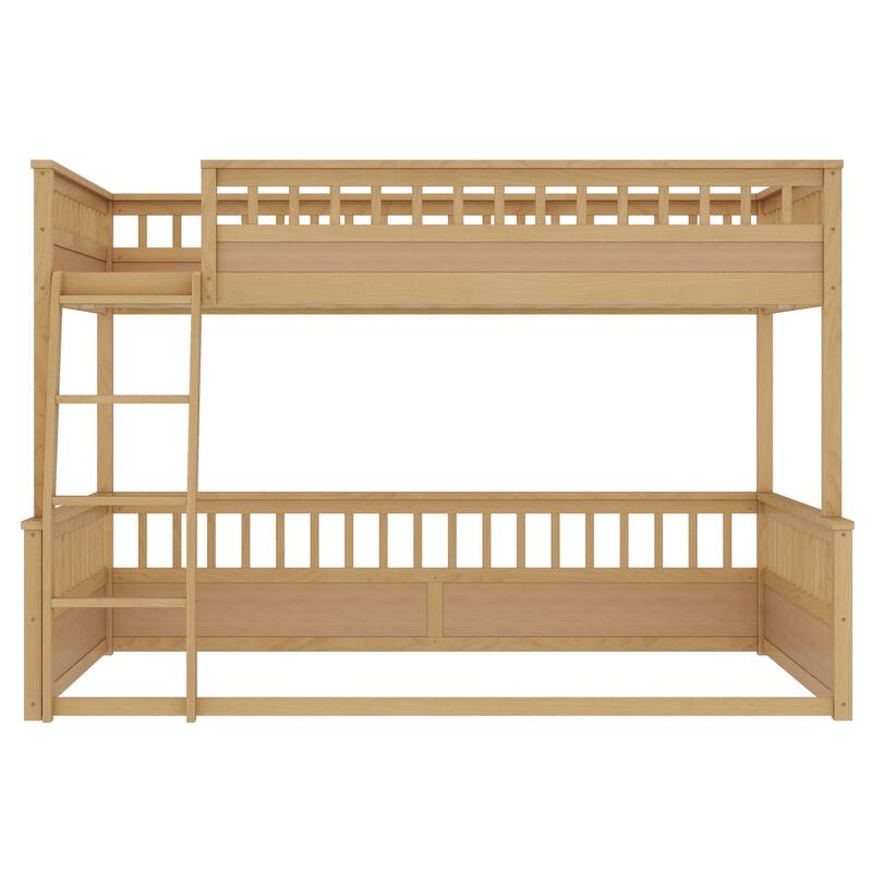 Full XL Size Loft Bed & 3 Sided Guardrails Queen Size Platform Bed, Full XL Over Queen Bunk Bed with Guardrails and Ladder