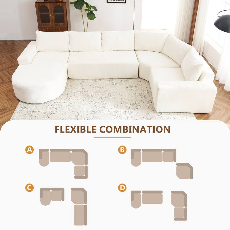 Chenille U-shaped Sofa, Cloud Sectional Sofa Set Upholstered Deep Seat Couches with 6 Pillow Recliner Sofa for Living Room
